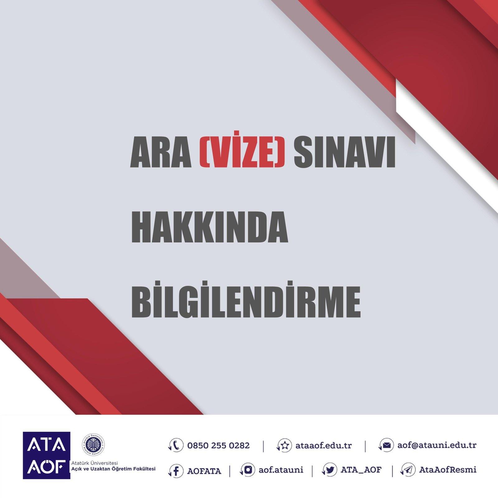 ATA AÖF Vize Sınavları Bilgilendirme Metni